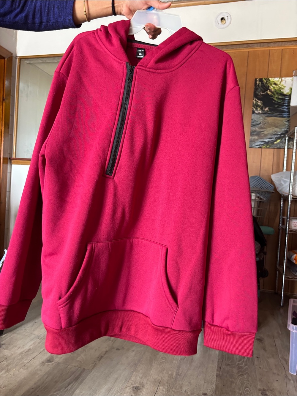 SHEIN Men's Half-Zip Hooded Pullover - Raspberry Pink